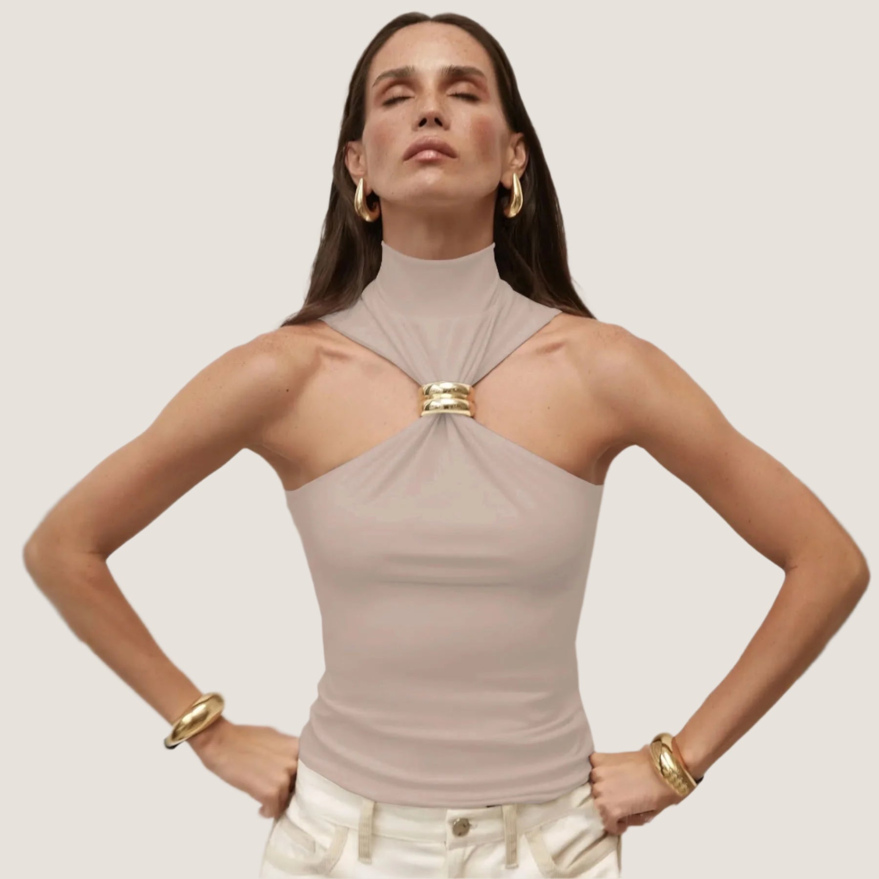 Margot Ring Tie Tutle Neck Halter Top