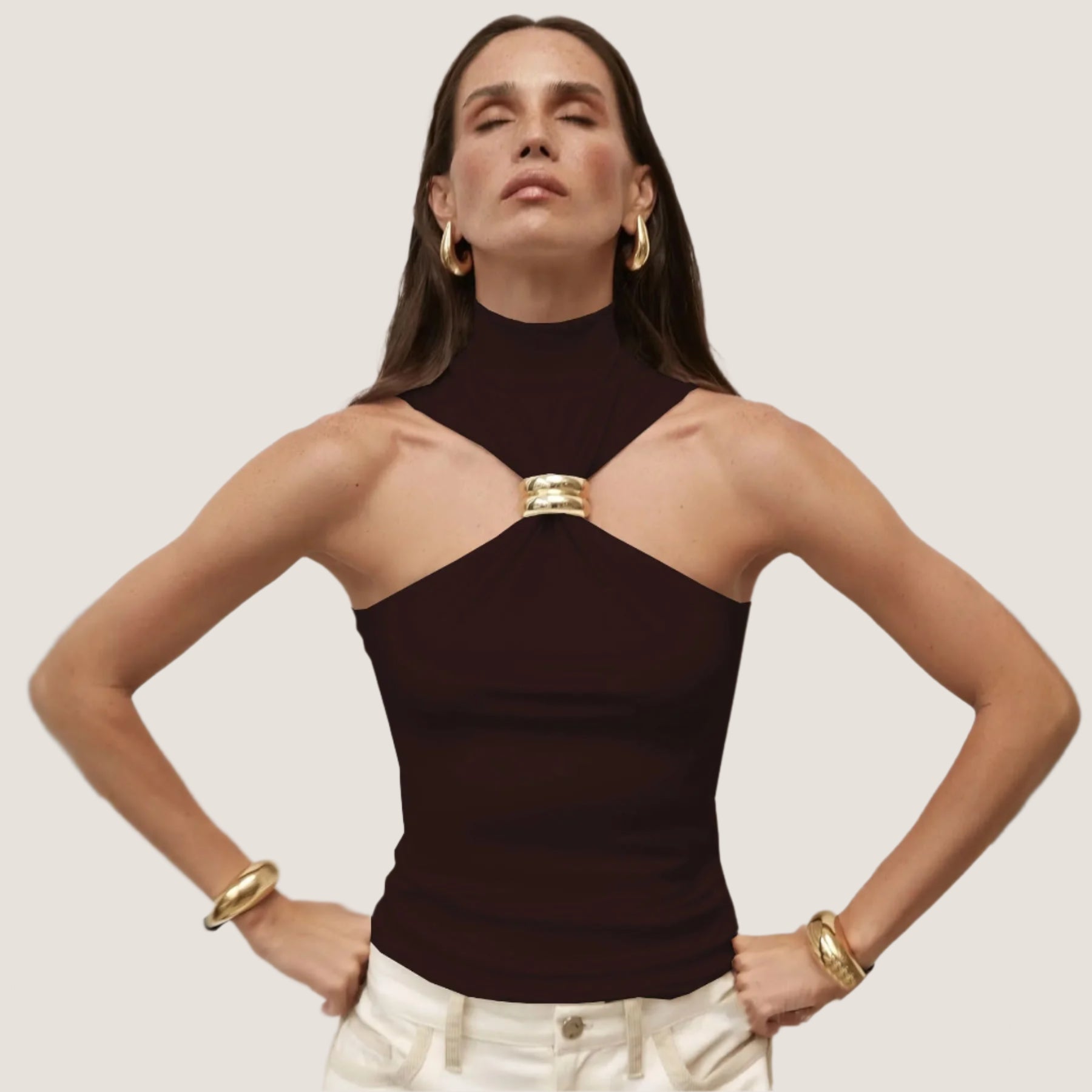 Margot Ring Tie Tutle Neck Halter Top