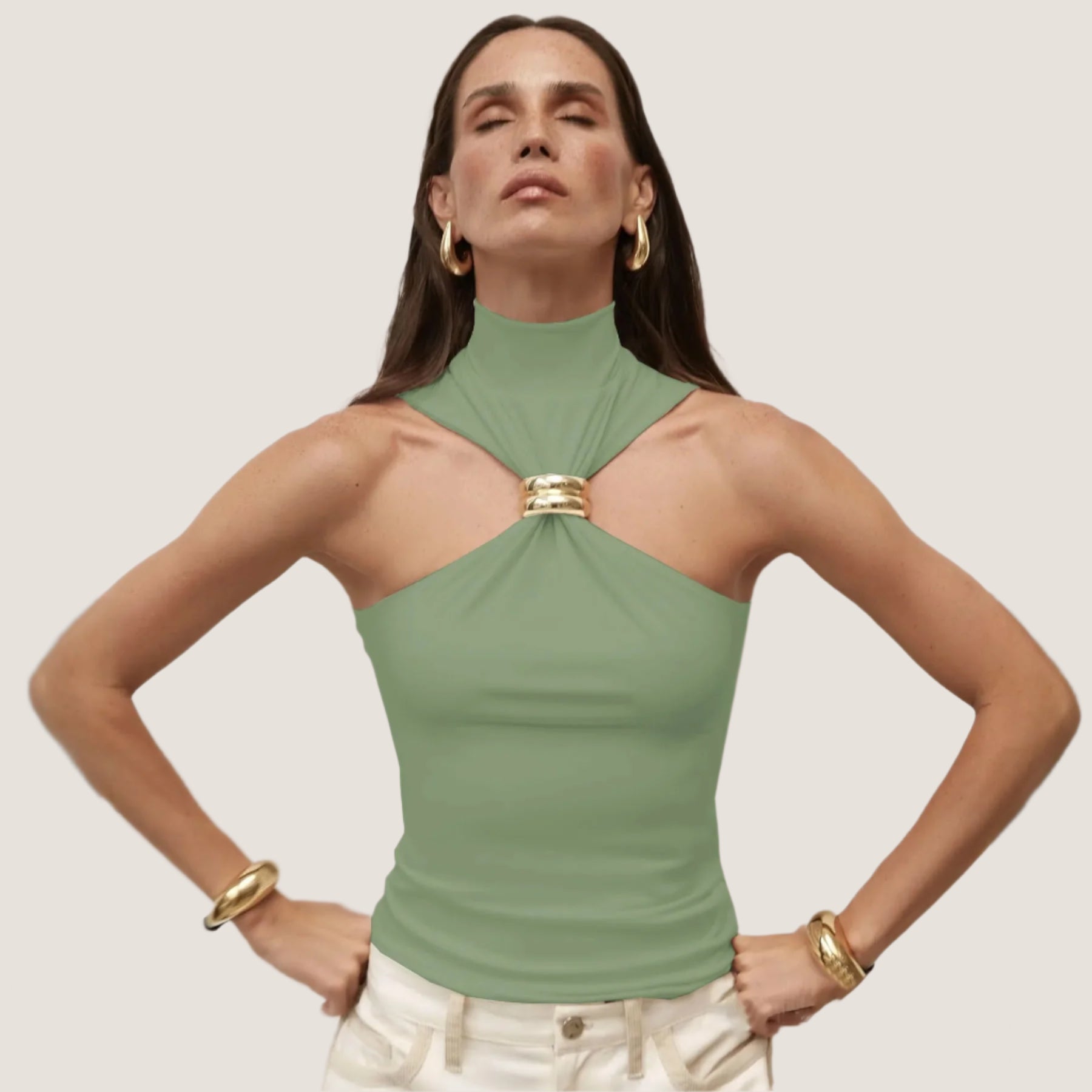 Margot Ring Tie Tutle Neck Halter Top