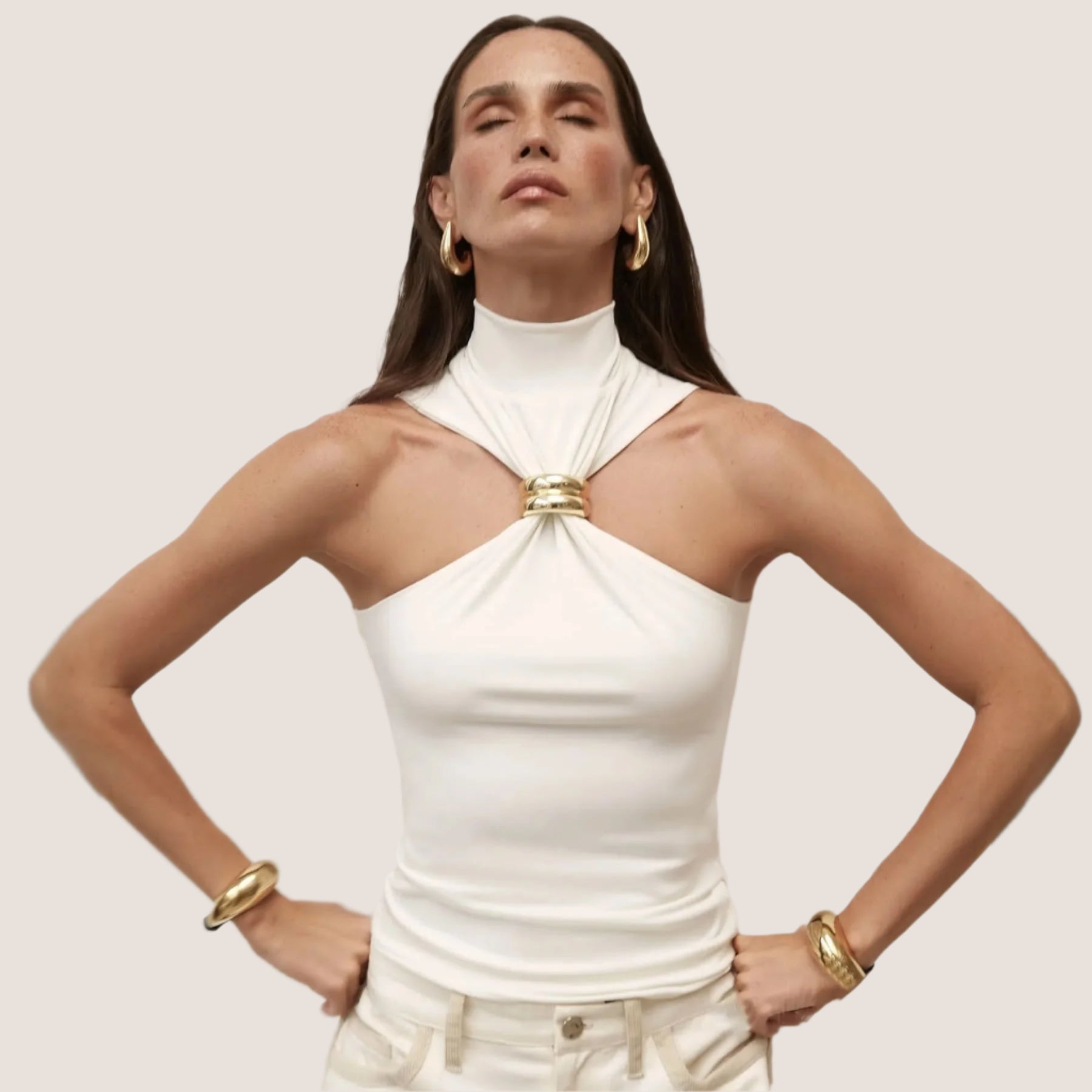 Margot Ring Tie Tutle Neck Halter Top