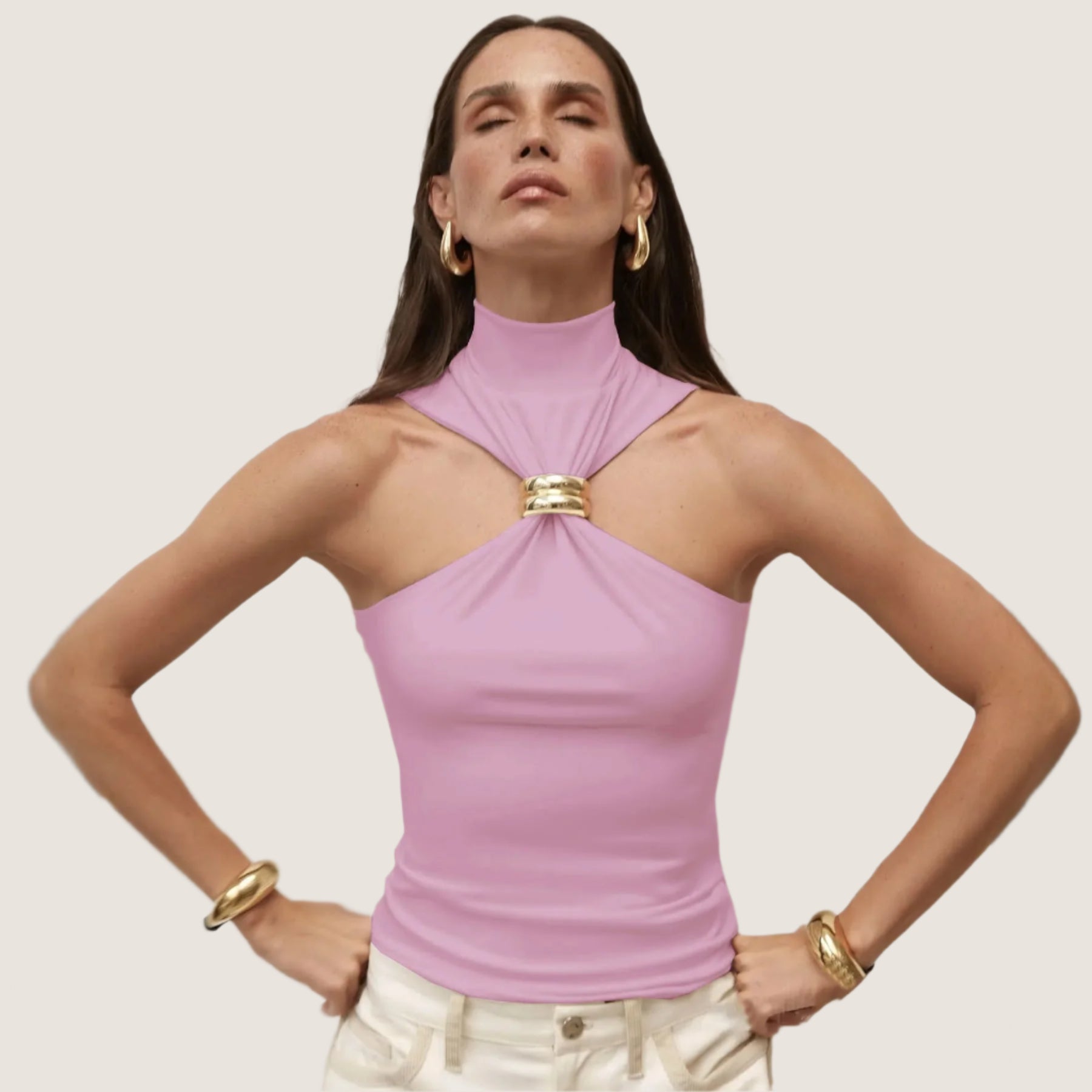 Margot Ring Tie Tutle Neck Halter Top