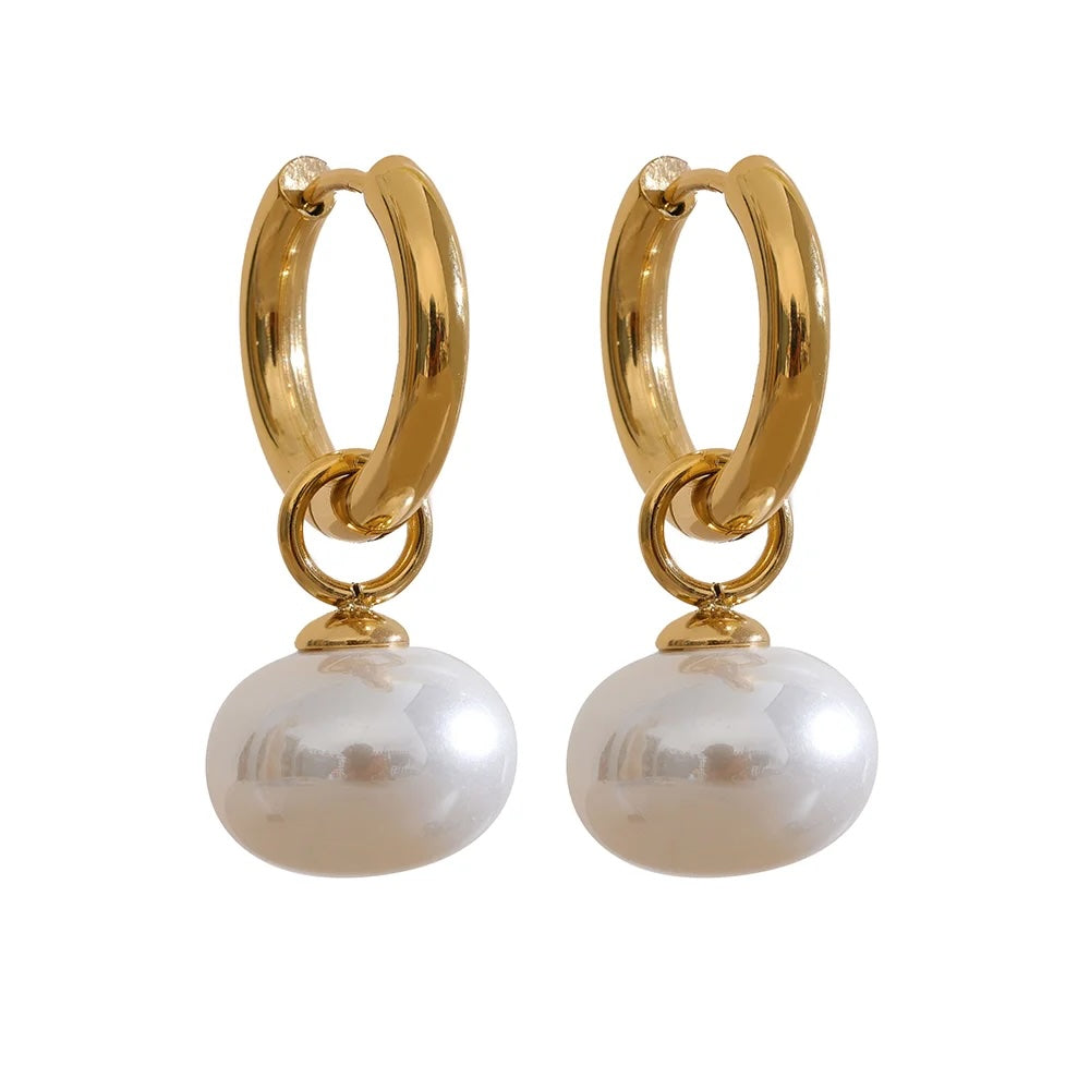 Miho Pearls Drop Golden  Hoop Earrings