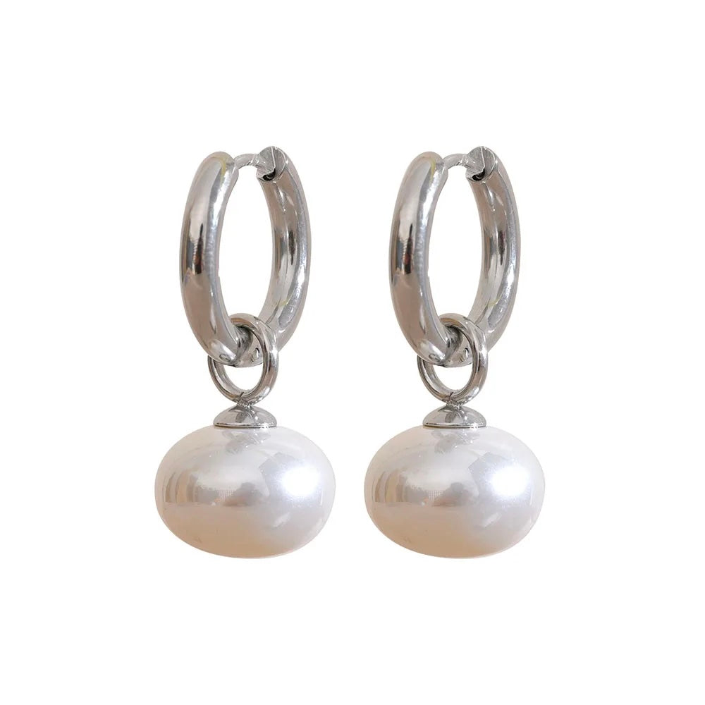 Miho Pearls Drop Golden  Hoop Earrings