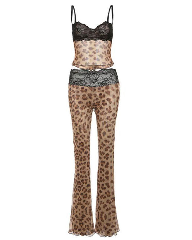 Fashion Color Collision Splicing Slim Small Tank Top Waist Pants Set