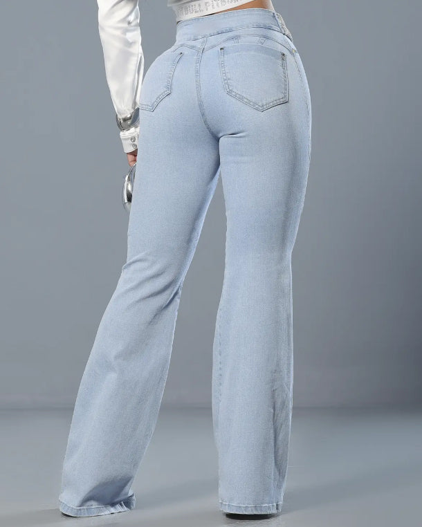 Rhinestone Details Slim-Fit Skinny Flared Jeans