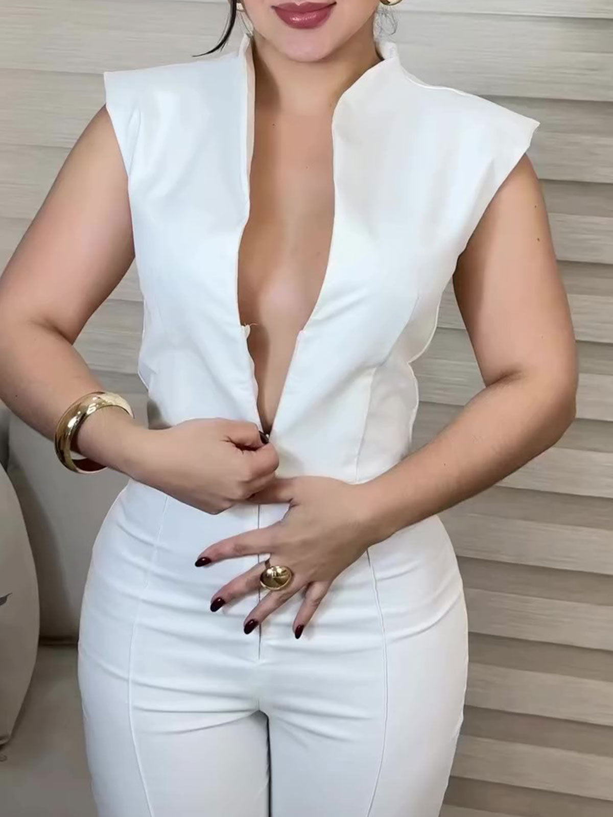 Slim Waist Zipper Jumpsuit