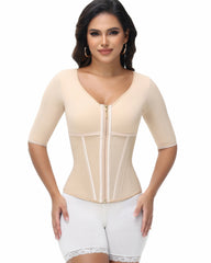 Fajas Colombianas High Compression Half Sleeves V Neck Waist Trainer Top