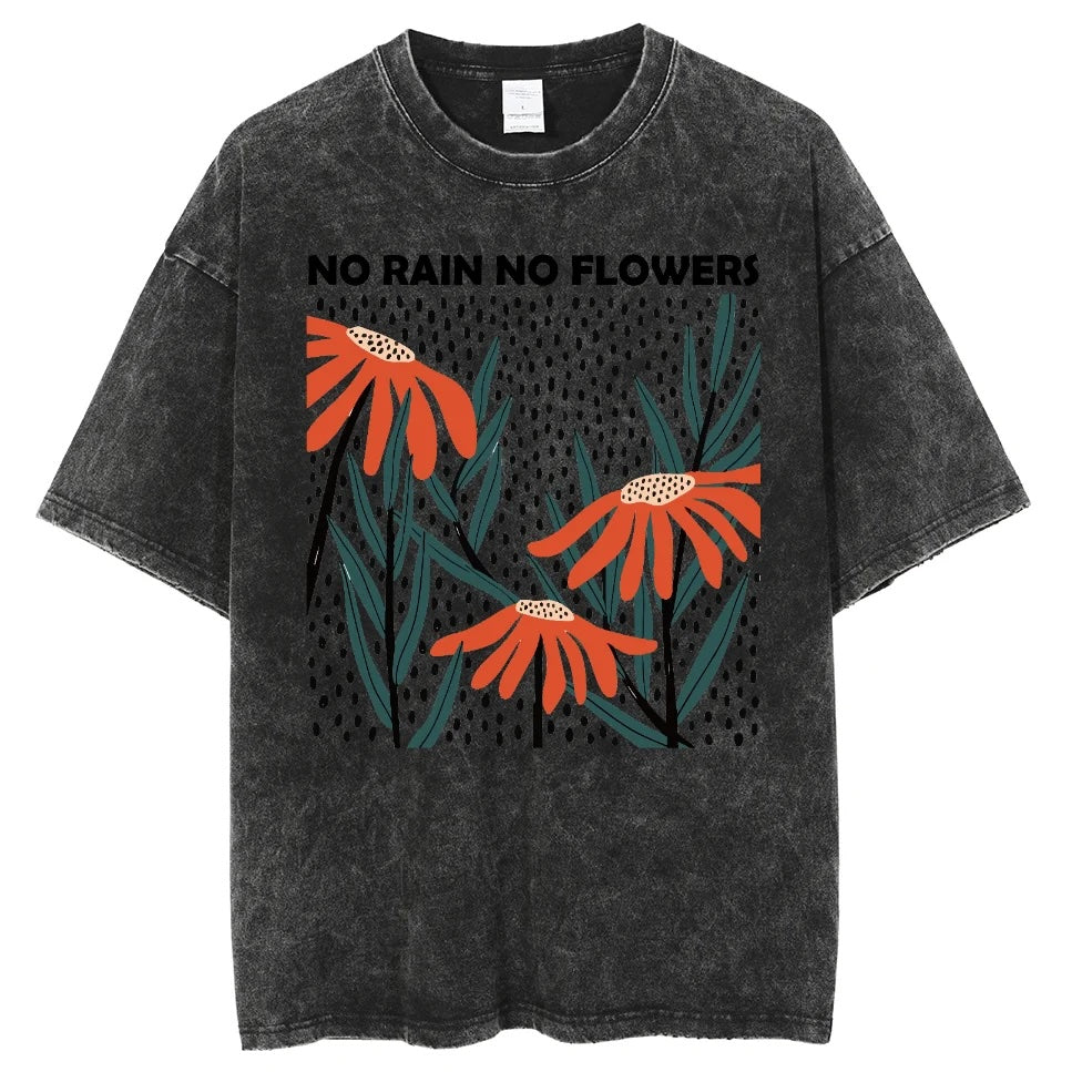 Flower Rain Print Unisex Vintage Wash T-Shirt