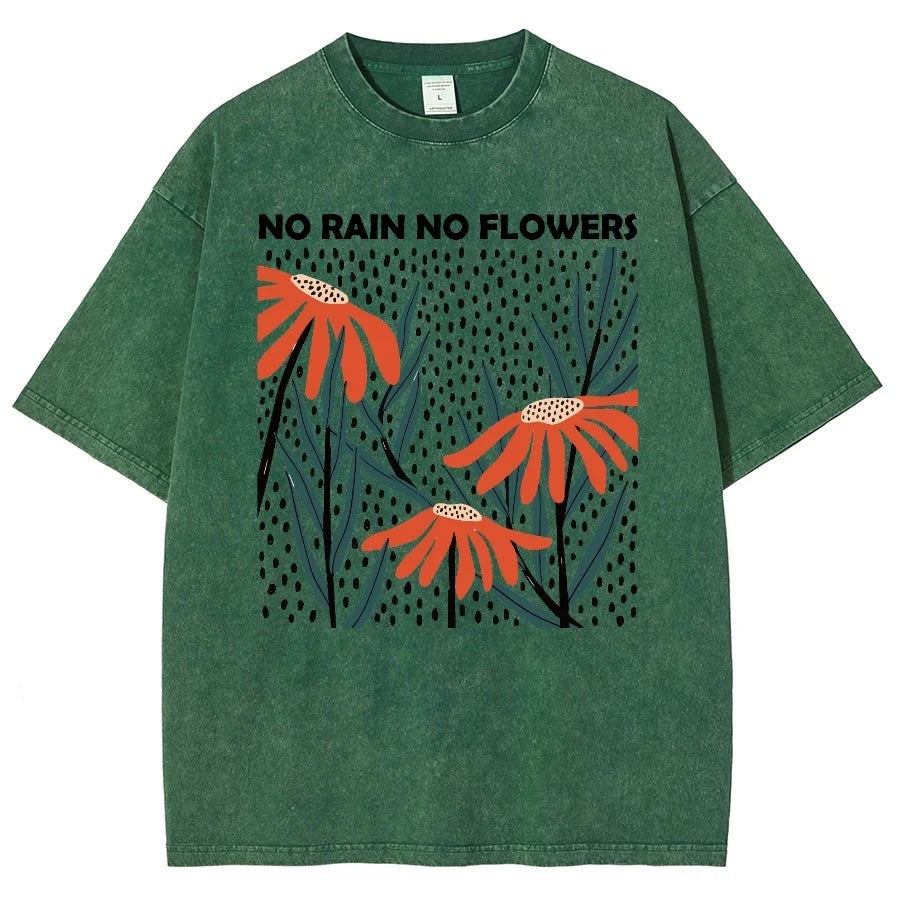Flower Rain Print Unisex Vintage Wash T-Shirt