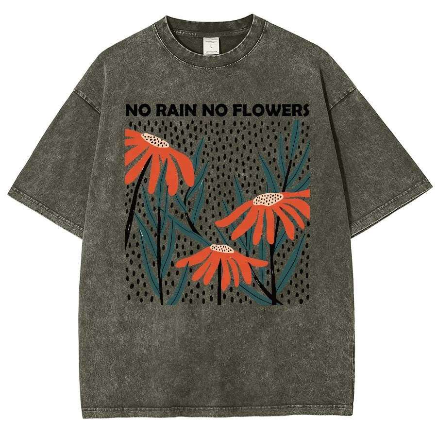 Flower Rain Print Unisex Vintage Wash T-Shirt