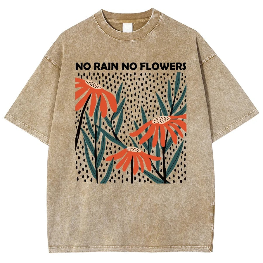 Flower Rain Print Unisex Vintage Wash T-Shirt