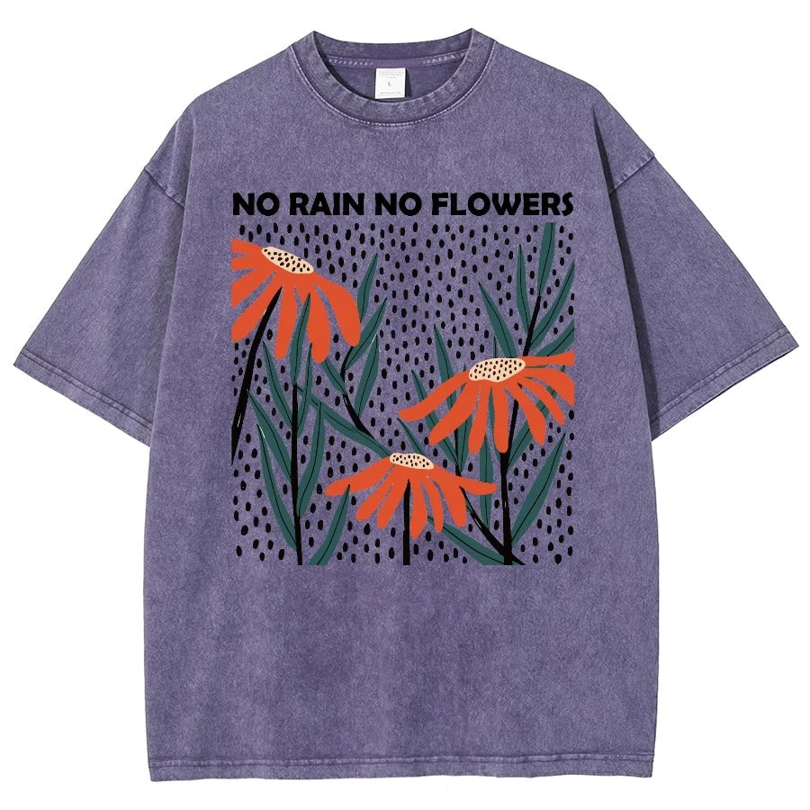 Flower Rain Print Unisex Vintage Wash T-Shirt