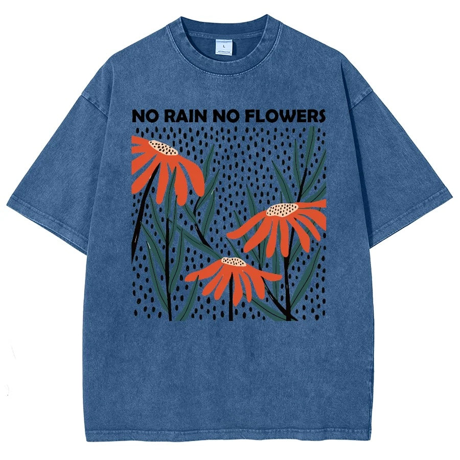 Flower Rain Print Unisex Vintage Wash T-Shirt