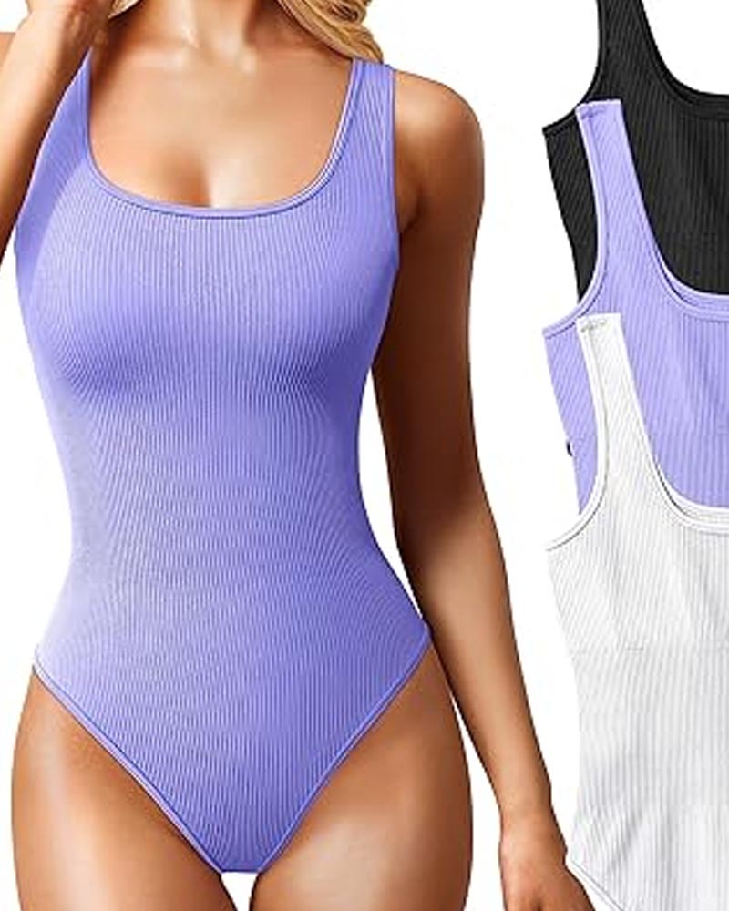 Bodysuits Ribbed Square Neck Sleeveless Tank Tops Bodysuits