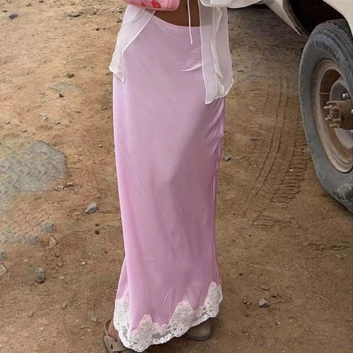 Sirke Lace Trim Maxi Satin Skirts