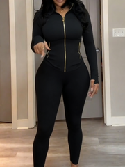 Body Shaping Yoga Set Gold Zip Up Jacket With Pockets