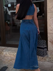 V-neck Metal Button Sleeveless Long Dress