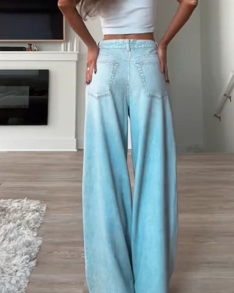 High Waisted Trendy Straight Leg Sweatpant Jeans