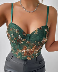 Floral Print Lace Corset Bodysuit