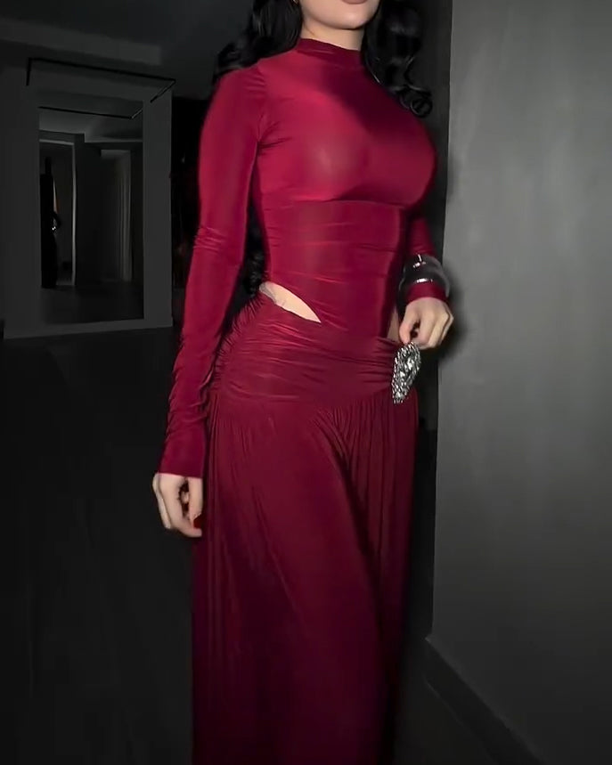 Long-Sleeved Wide-Leg Slim Fit Two-Piece Set