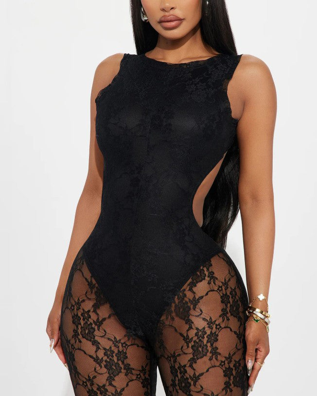 Lace Panel Slimming Jumpsuit