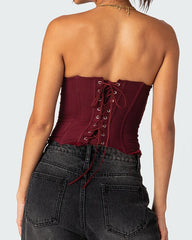Slim Fit Lace Mesh Tie Back Croset Top