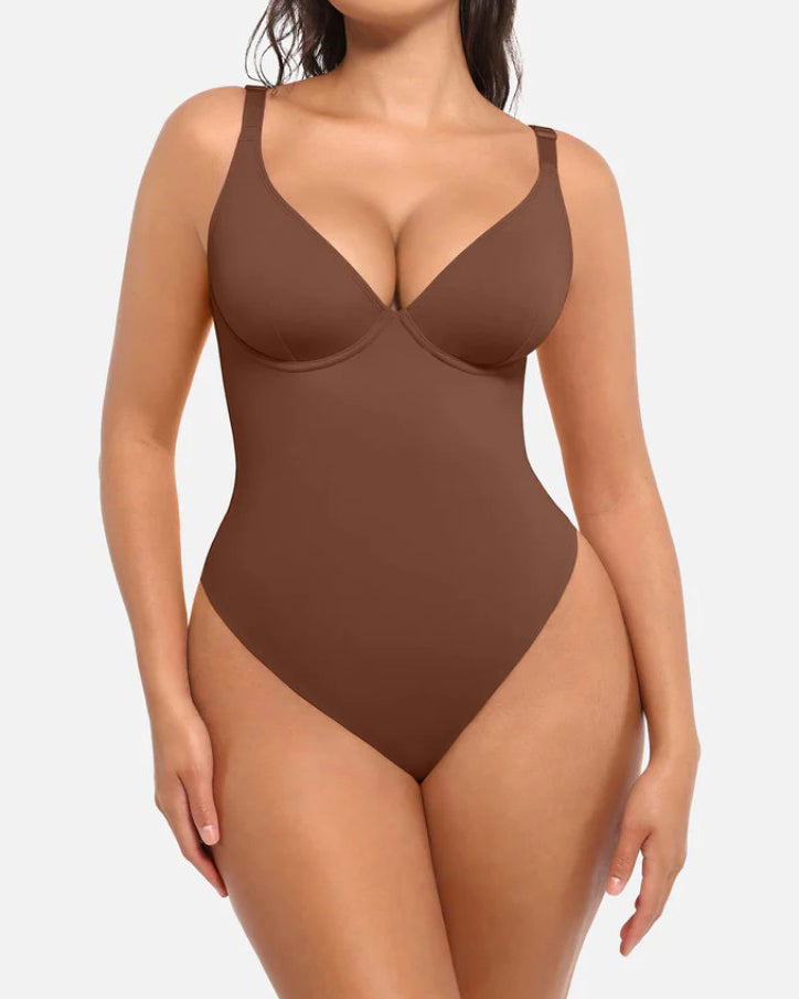 V-Neck Slimming Thong Shapewear Bodysuit