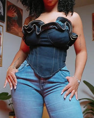 Wavy Ruffle Top For Demin Corset With Zipper (Pre-sale)