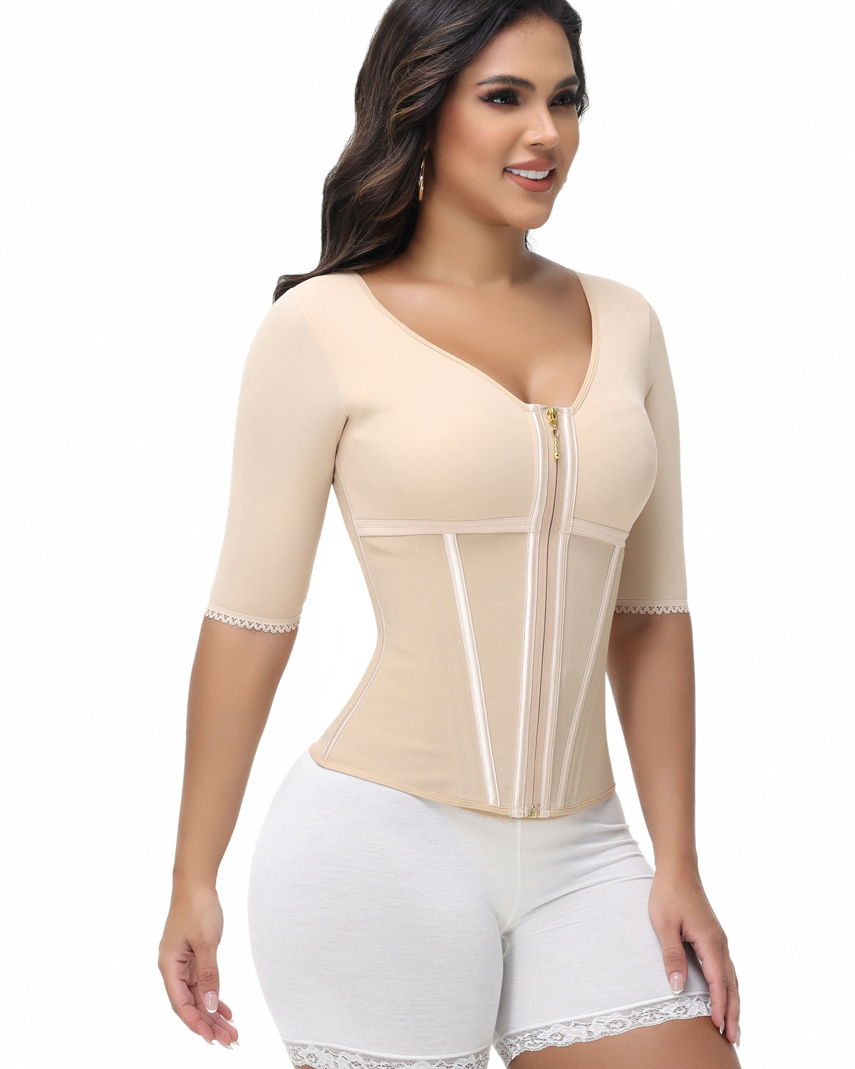 Fajas Colombianas High Compression Half Sleeves V Neck Waist Trainer Top