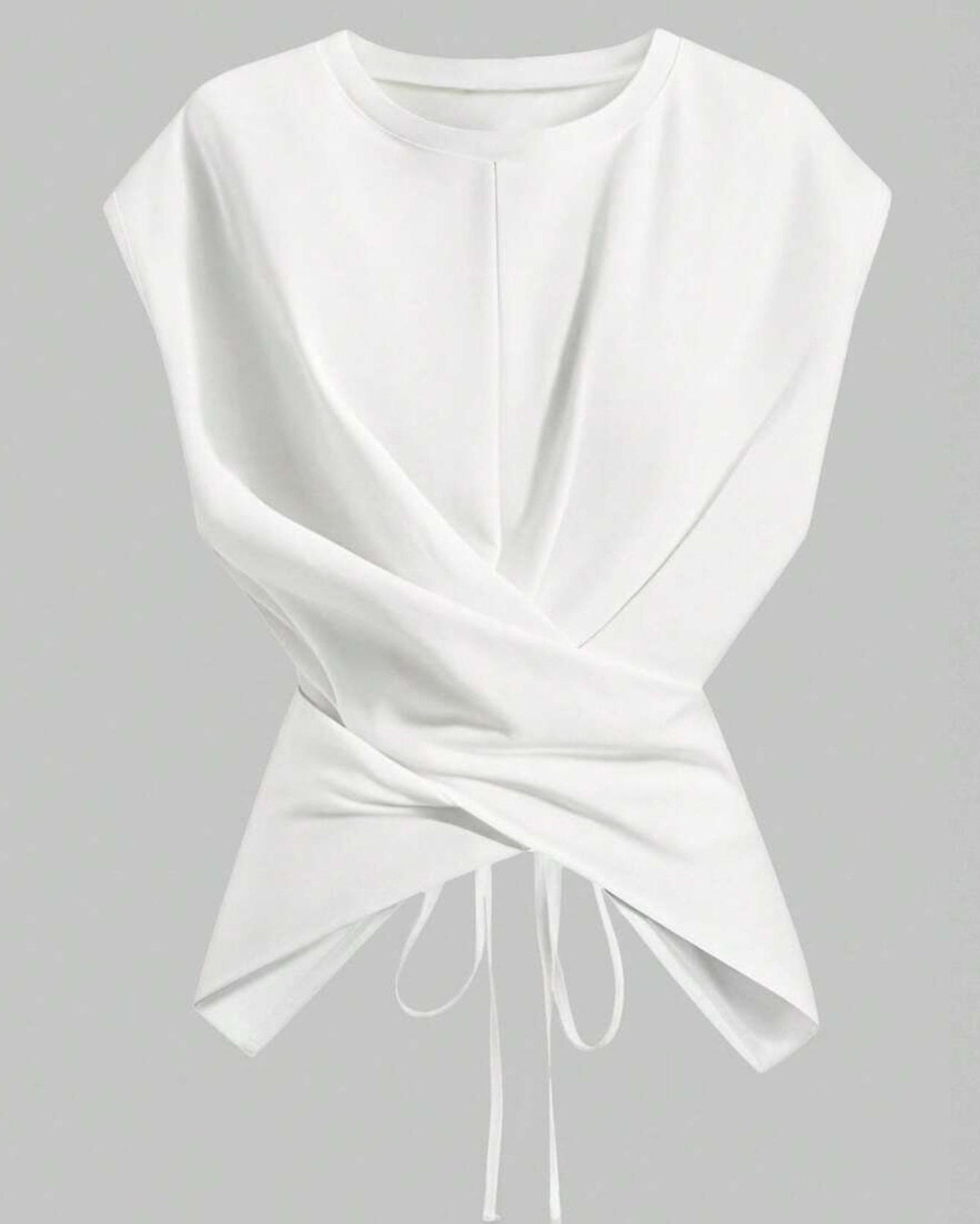 Casual Asymmetrical Criss Cross Back Tie Top For Knitted Round Neck Drop Shoulder Sleeve T-Shirt