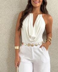 Cowl Neckline Backless Bodysuit