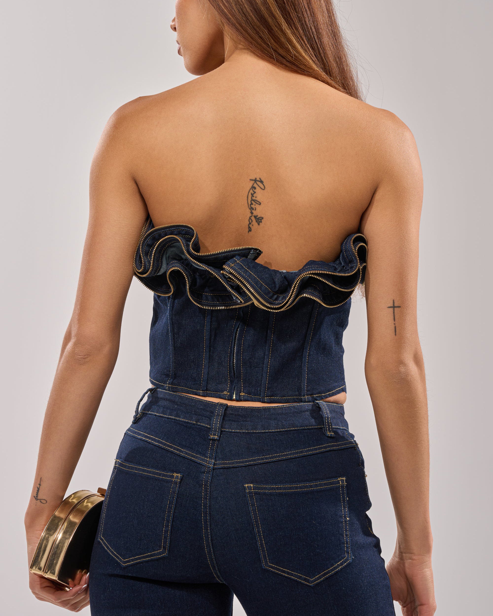 Wavy Ruffle Top For Demin Corset With Zipper (Pre-sale)