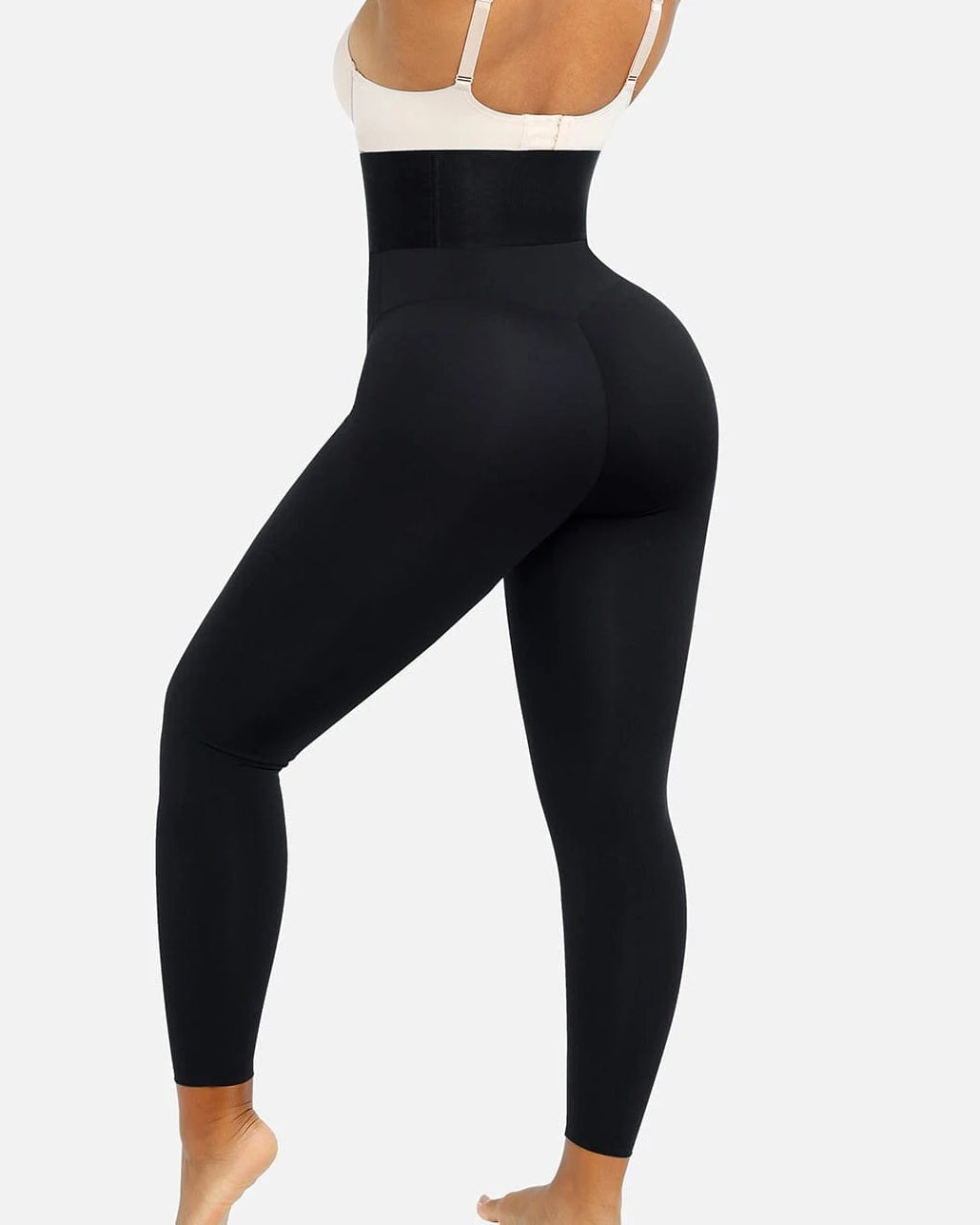 Patchwork Waistband Hook And Zipper Closure Tummy Control Booty Shaping Leggings
