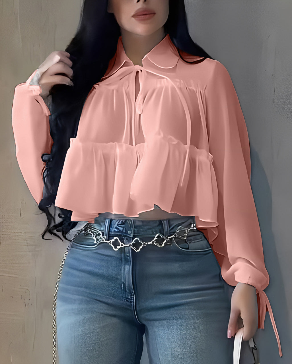 Chiffon Ruffle Long Sleeve Shirt