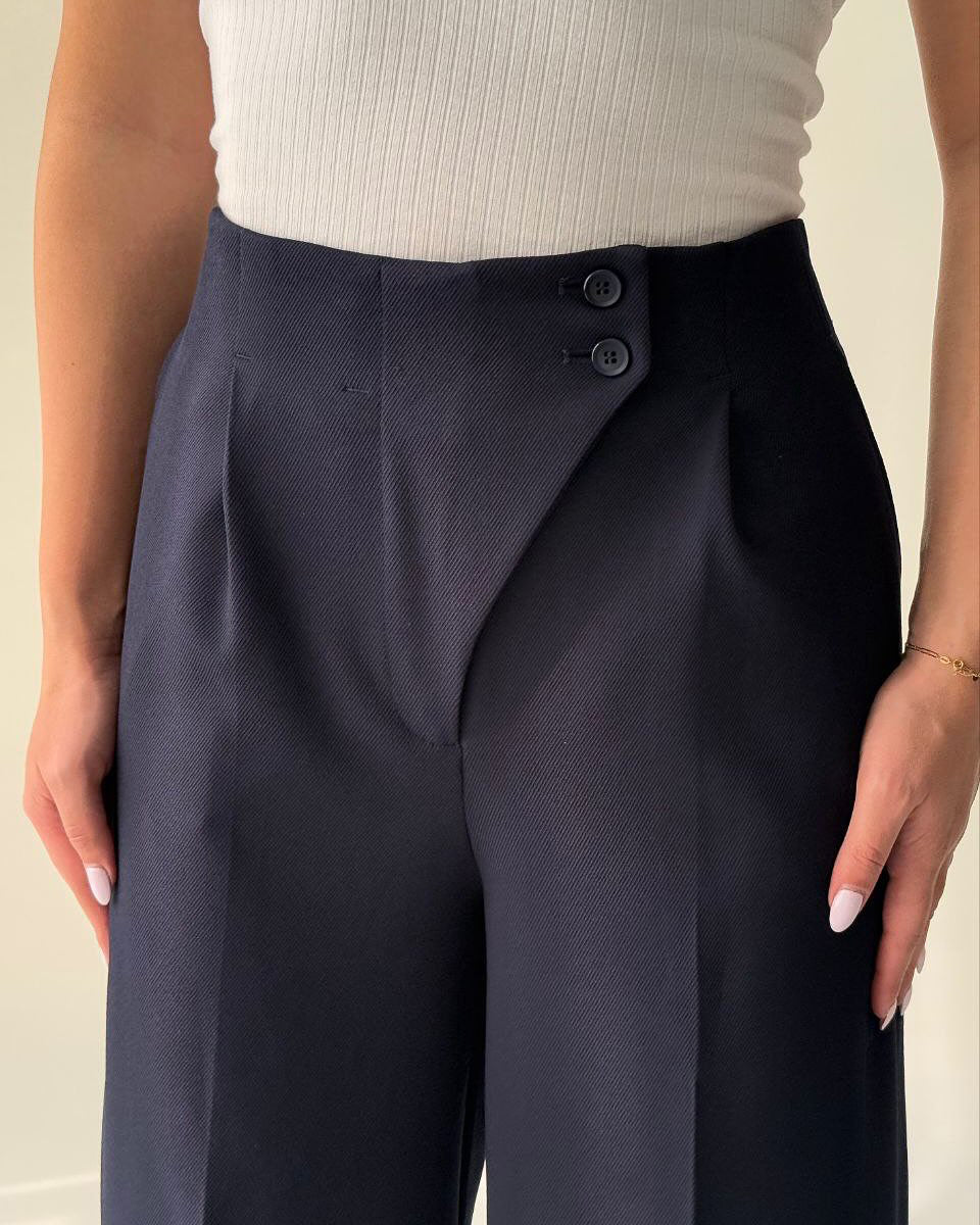 Asymmetric Unique Waist Design High-Rise Wide-Leg Trousers