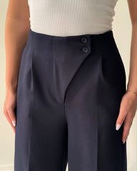 Asymmetric Unique Waist Design High-Rise Wide-Leg Trousers