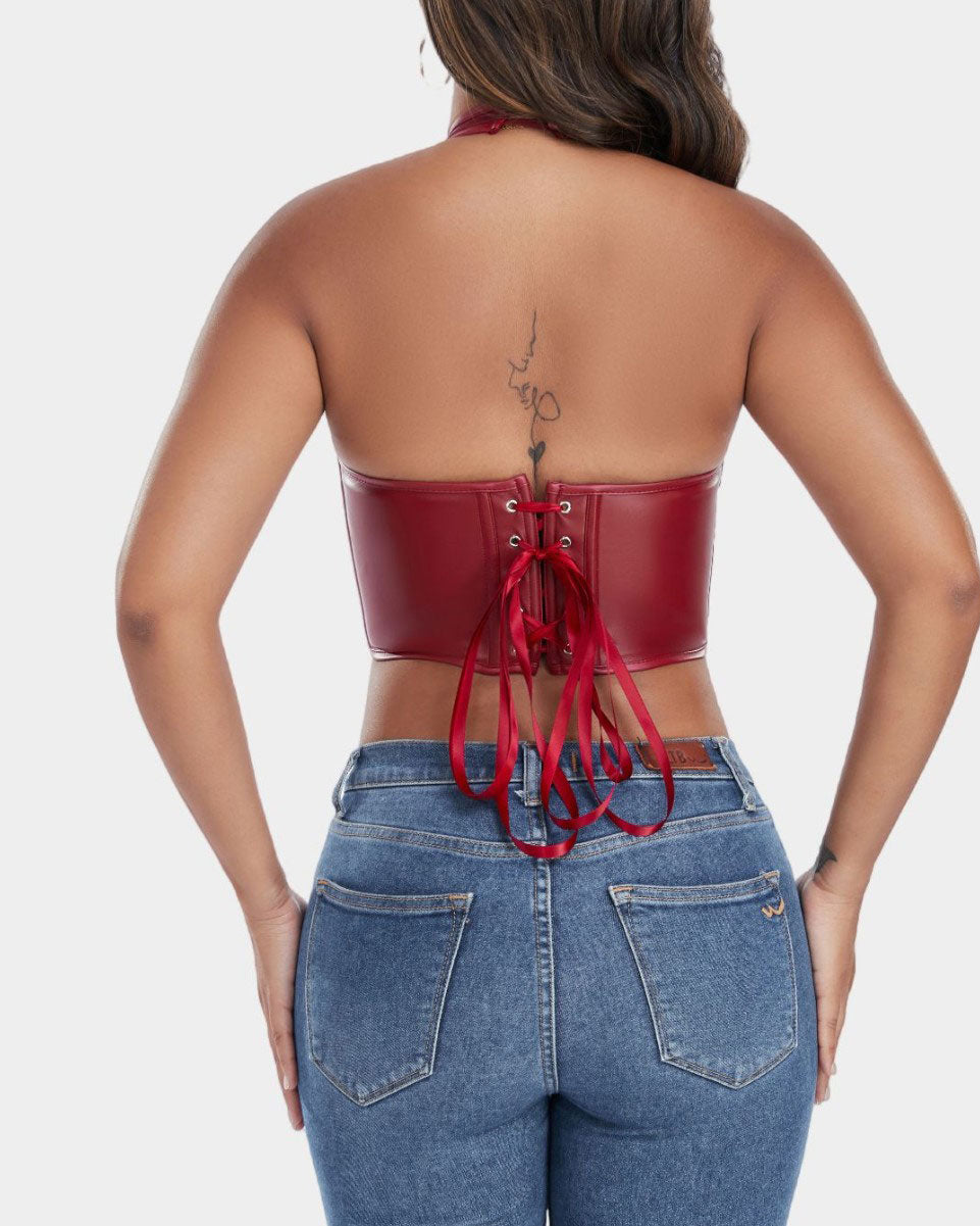 Solid Color Fishbone Corset Fashion Ribbed Tank Top