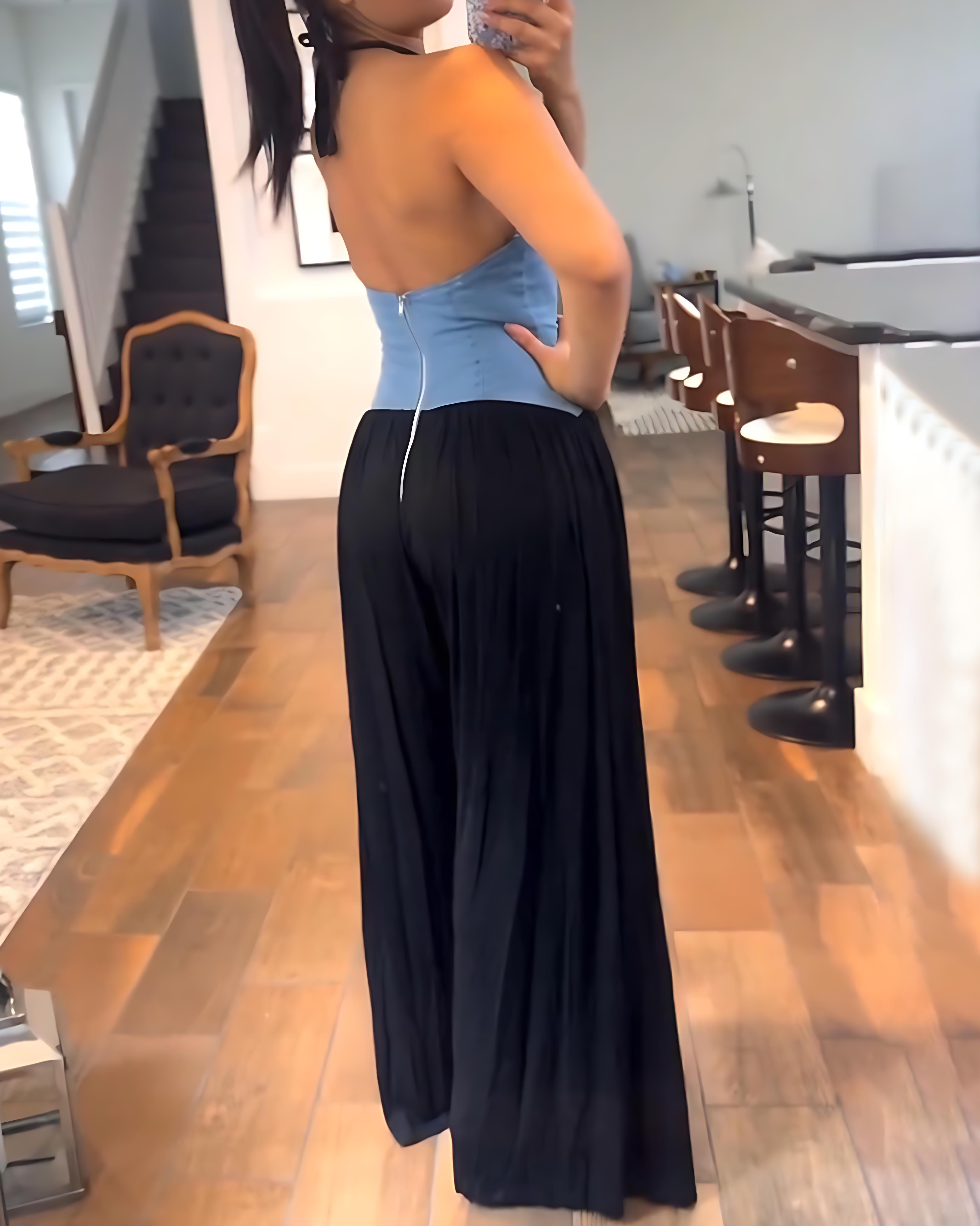 Fashion Halter Neck Waist Wide Leg Jumpsuit