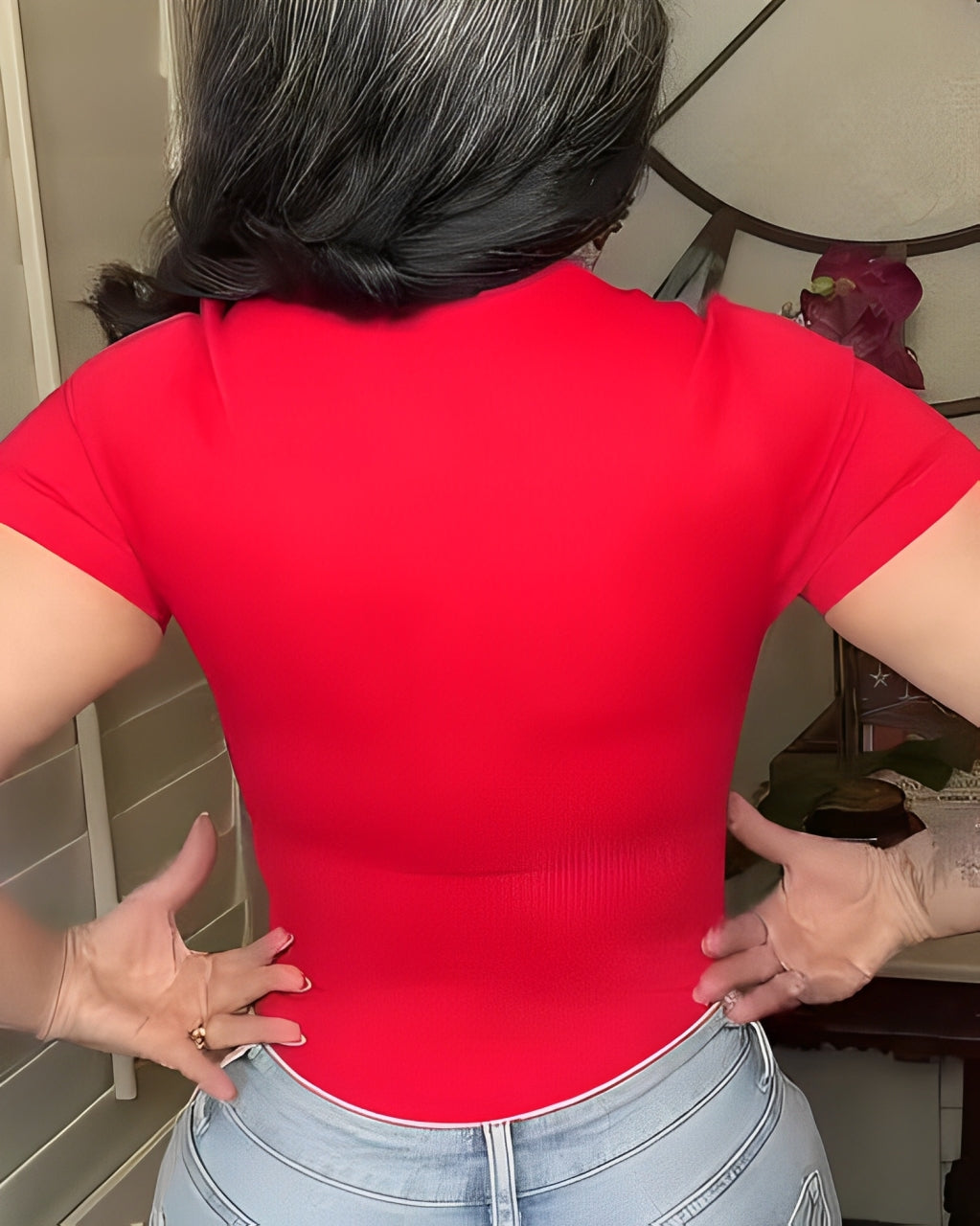 Square Neck Short Sleeve Ribbed Thong Bodysuit