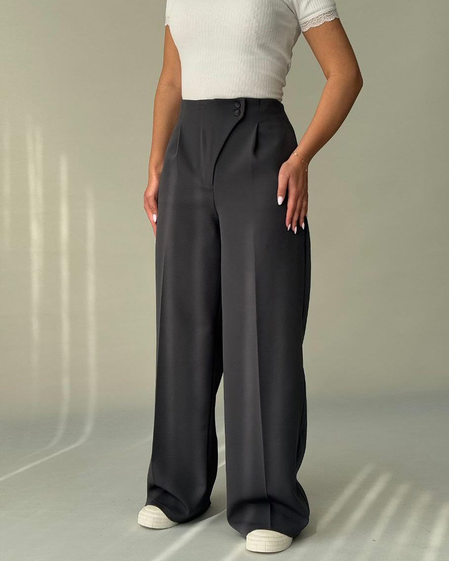 Asymmetric Unique Waist Design High-Rise Wide-Leg Trousers